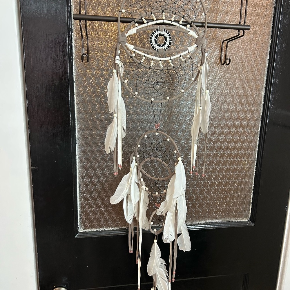 White Evil Eye Dreamcatcher with Feathers